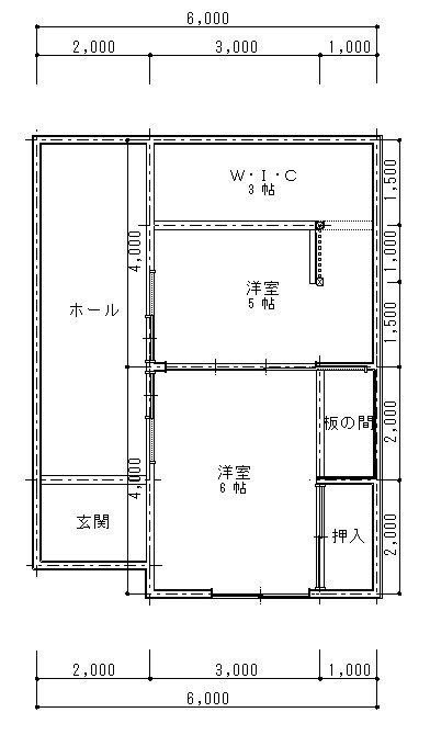 寝室・洋室・ウォークインクローゼットを設けた改修後の平面図